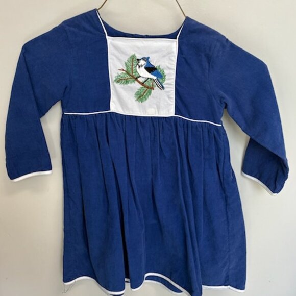 The Bubble Bee Blue Bird Embroidered Corduroy Dress - Picture 1 of 6